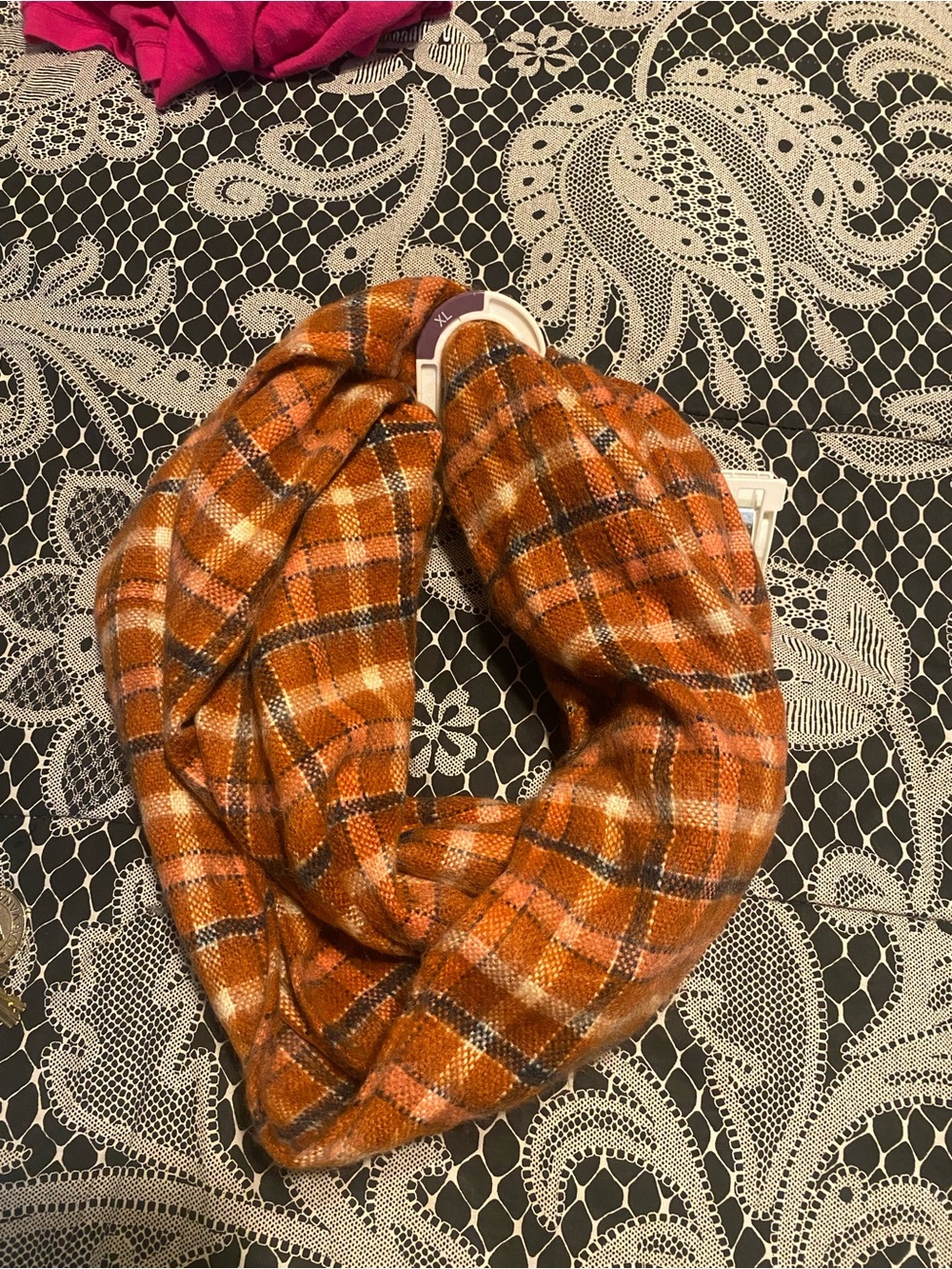 LOFT Orange Plaid Infinity Scarf